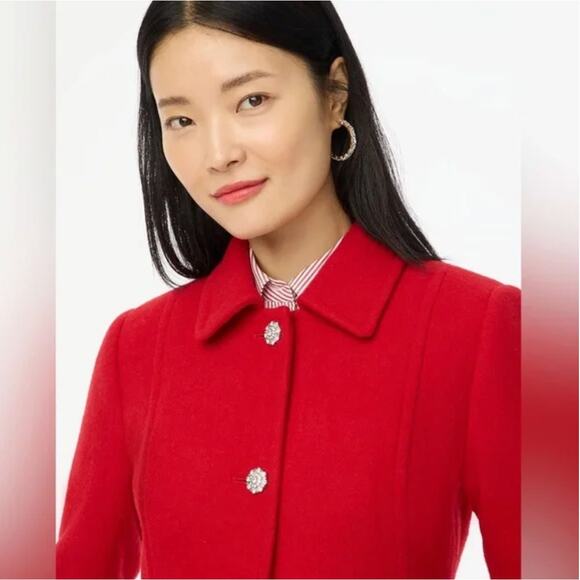 J Crew Coat Womens 00P Lady Day Jeweled Button Wood Blend Red Dress Long Peacoat - Picture 3 of 14